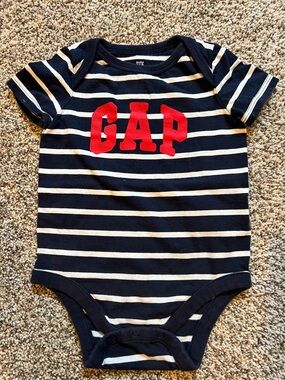 GAP Navy and White Striped One-Piece with Red Logo